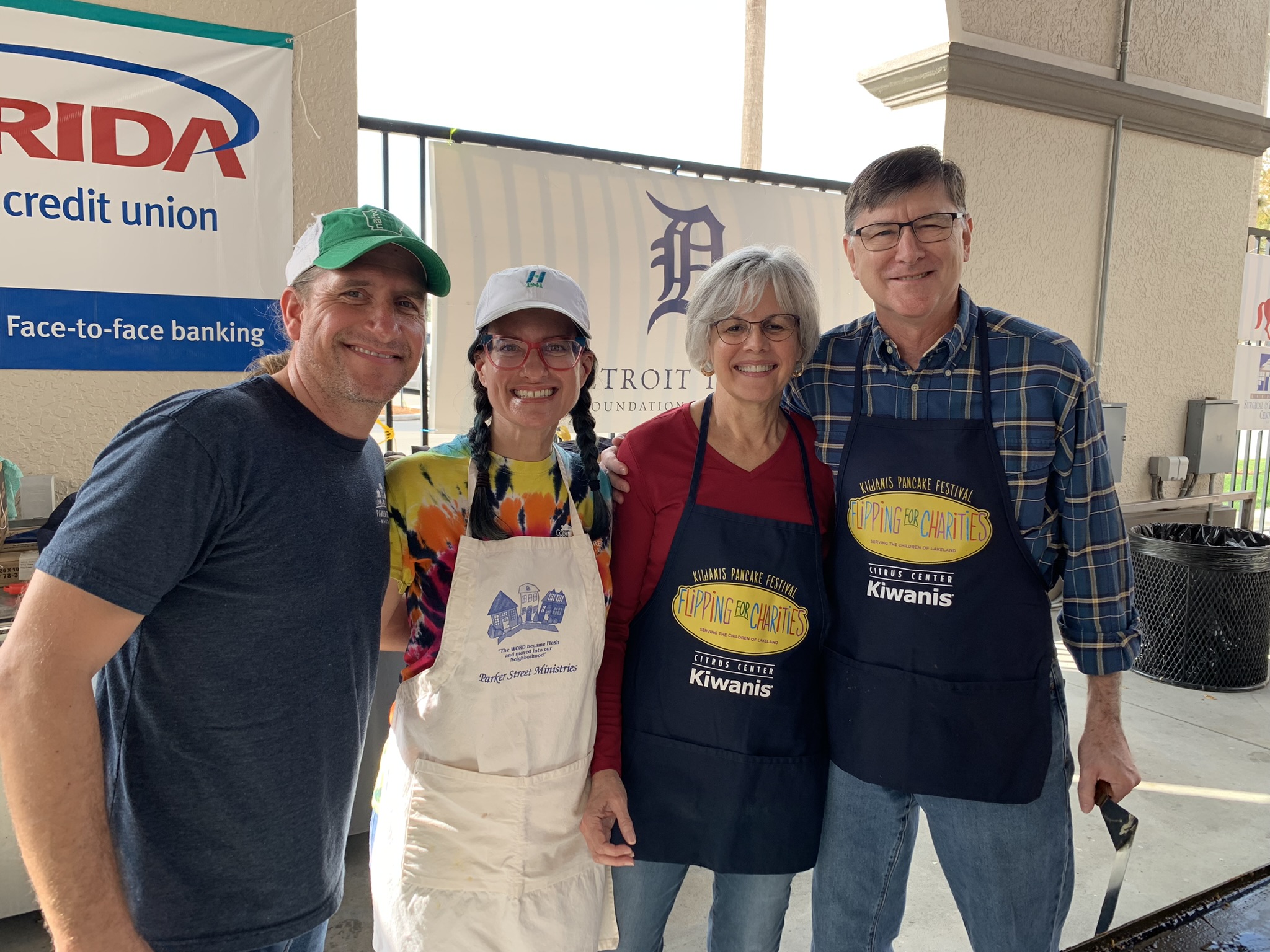 volunteers making pancakes 